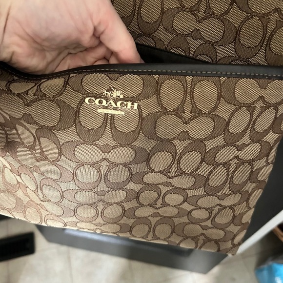 Coach Signature Jacquard Crossbody Bag Brown Tan Leather Trim Classic Y2K - Picture 2 of 10